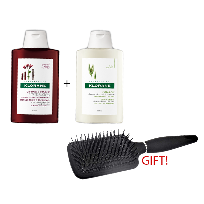 LAIT D'AVOINE SHAMPOO + QUININE VIT B6 SHAMPOO + (FREE) HAIR BRUSH