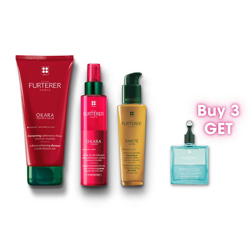 OKARA PROTECT COLOR LEAVE IN SPRAY + OKARA PROTECT COLOR RADIANCE ENHANCING SHAMPOO + KARITÉ INTENSE NOURISHING DAY CREAM LEAVE IN + (FREE) ASTERA FLUID WORTH 22.2$