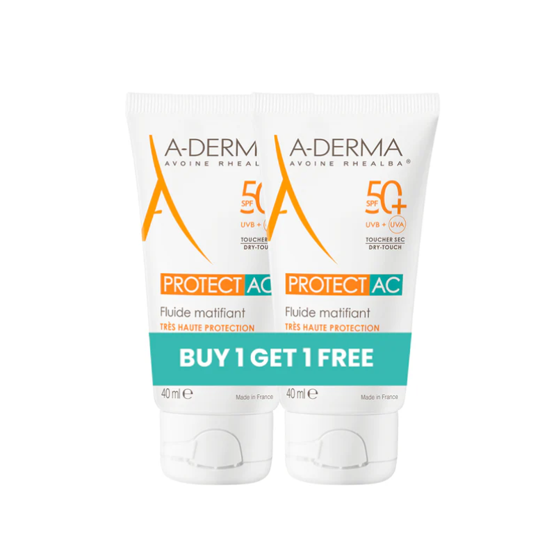 Buy 1 A-Derma Protect AC Mattifying Face Sunscreen Fluid SPF50+ Get 1 A-Derma Protect AC Mattifying Face Sunscreen Fluid SPF50+