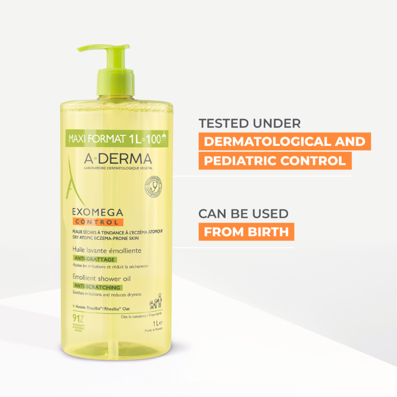 A-Derma Exomega Control Emollient anti-scratch soothing & cleansing oil for eczema-prone skin 1L