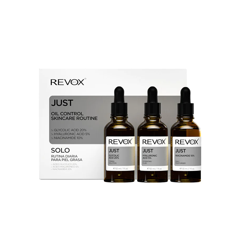 JUST OIL CONTROL SET, 3x30 ml GLYCOLIC ACID 20%, NIACINAMIDE 10%, HYALURONIC ACID 5%