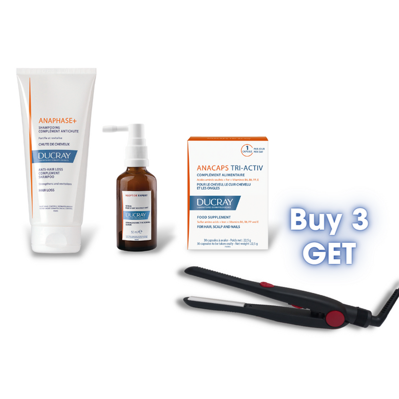 DU HAIRLOSS ANACAPS TRI ACTIV + DU HAIRLOSS ANAPHASE+ SHP + DU HAIRLOSS NEOPTIDE EXPERT + (FREE) HAIR IRON