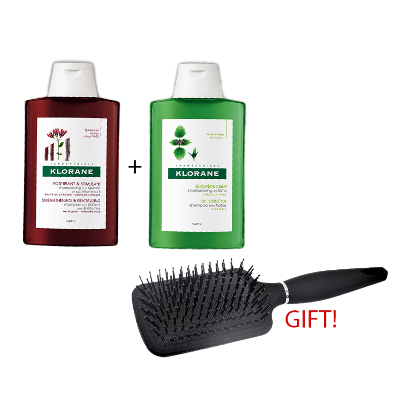 QUININE VIT B6 SHAMPOO + ORTIE SHAMPOO SEBOREGULATEUR + (FREE) HAIR BRUSH