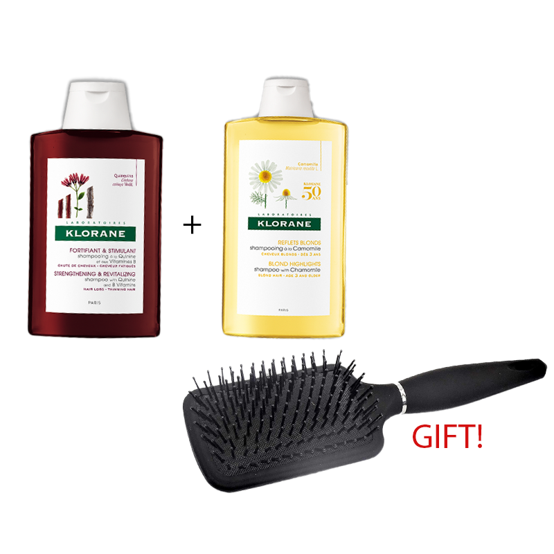 CAMOMILLE SHAMPOO + QUININE VIT B6 SHAMPOO + (FREE) HAIR BRUSH