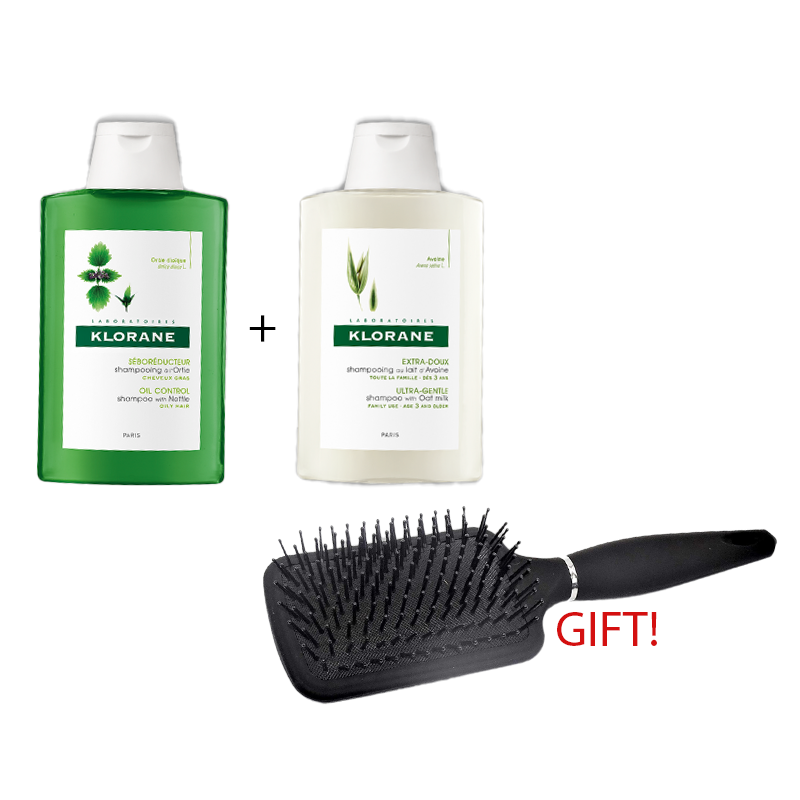 ORTIE SHAMPOO SEBOREGULATEUR + LAIT D'AVOINE SHAMPOO + (FREE) HAIR BRUSH