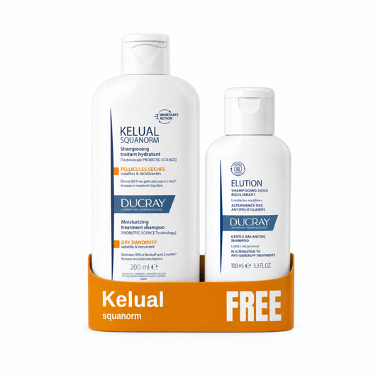 Buy Ducray Kelual Squanorm anti-dandruff treatment shampoo & get a FREE 100ml Elution Rebalancing Anti-dandruff shampoo