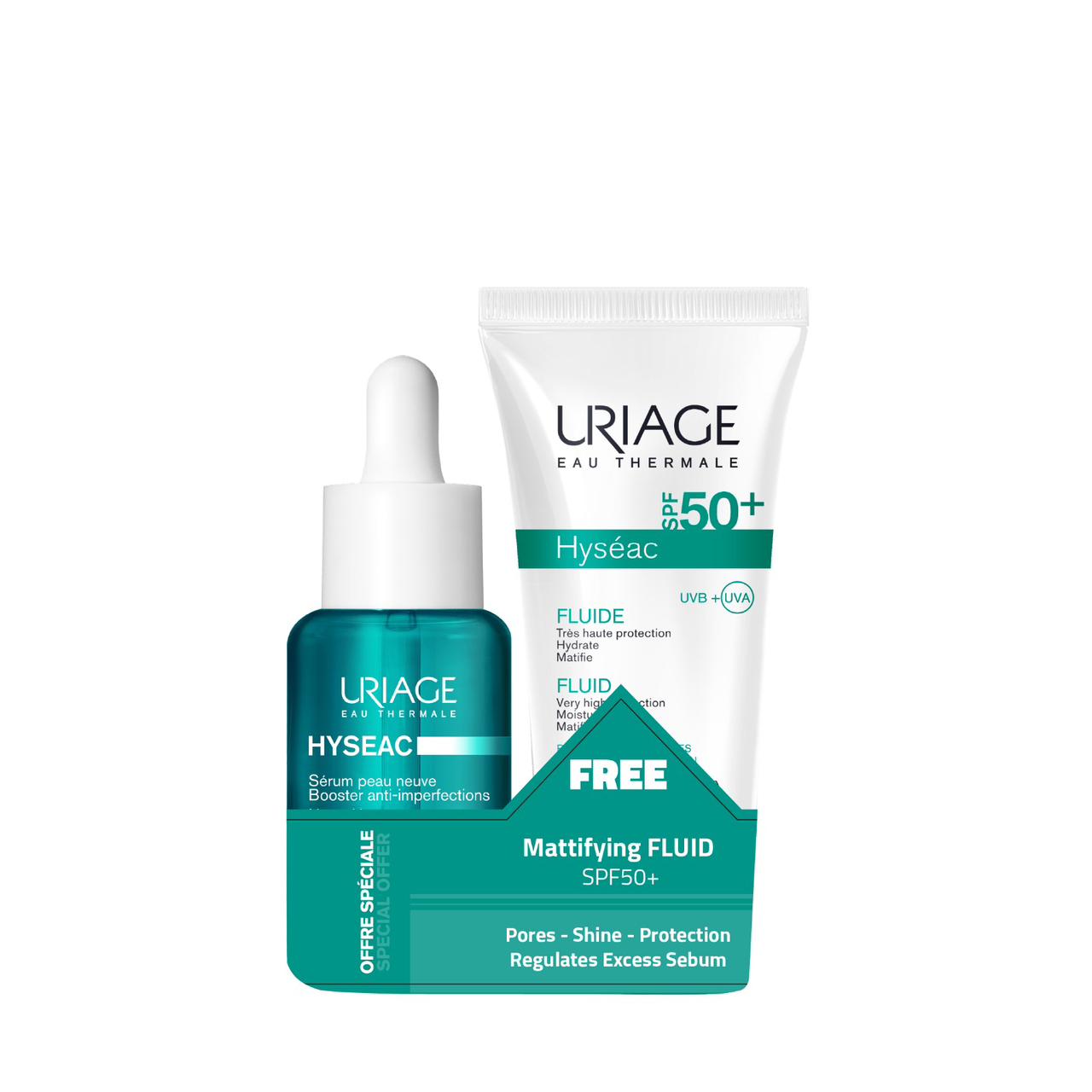 Buy 1 Uriage Hyseac Booster anti-imperfections get 1 Uriage Hyseac Mattifiying Fluid SPF50+ Free